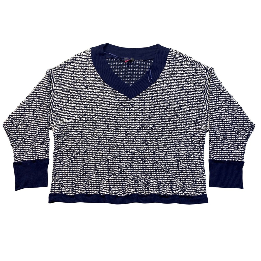 Vince Camuto Mens Navy White Textured V-Neck Knit Sweater Large‎ Grunge Retro
